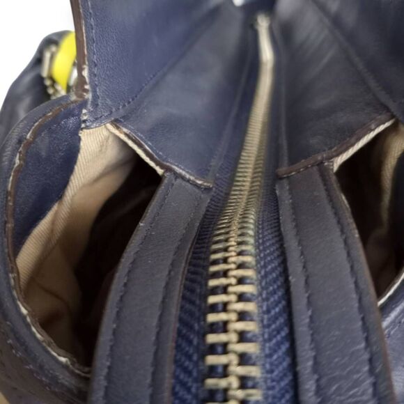 Coach VINTAGE Y2K Legacy Perforated Navy Blue & Bright Citrine Accents Tote Shou - Picture 5 of 16